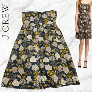 J CREW Strapless Marielle Yellow Gray Floral Cocktail Wedding Guest Dress sz 4